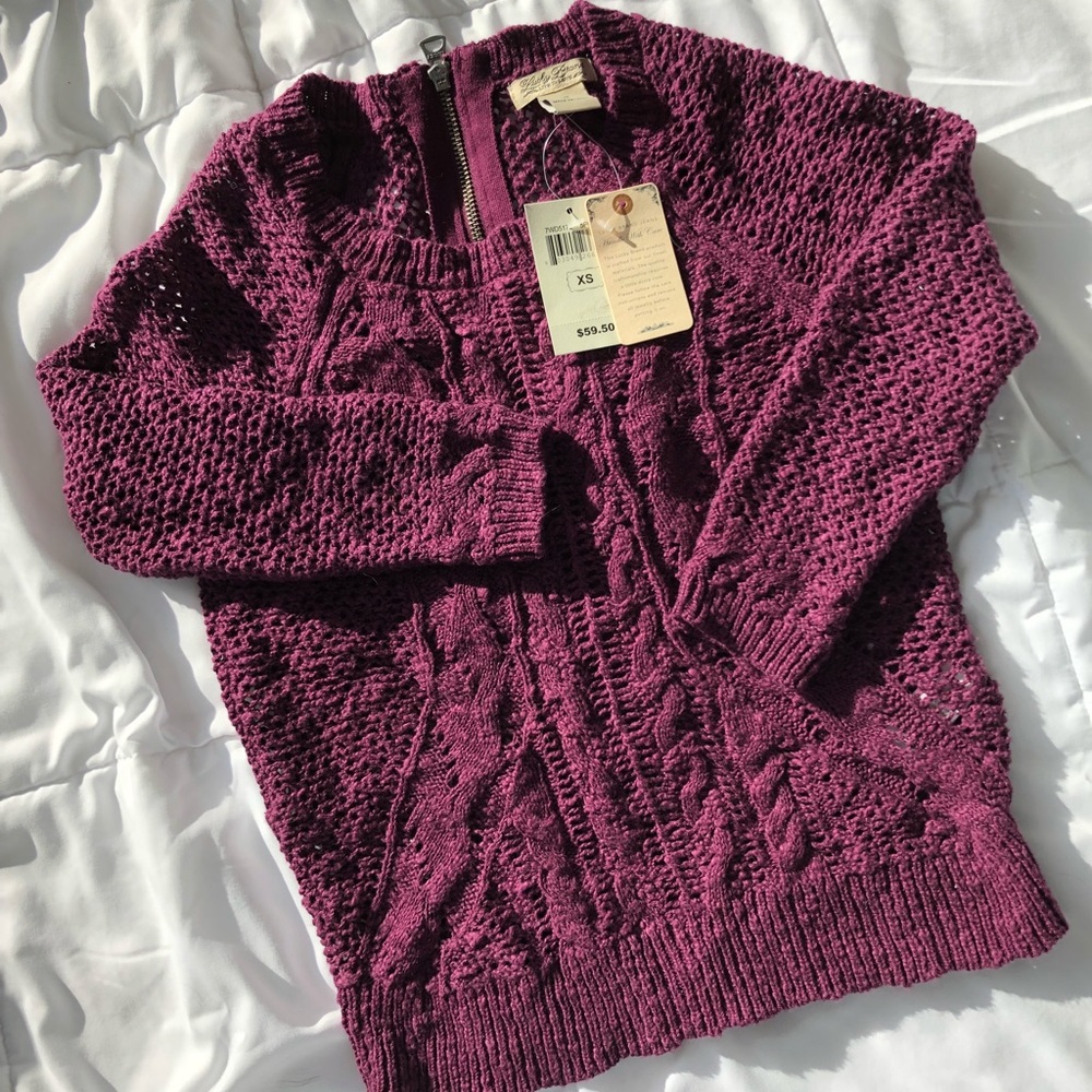 Lucky Brand Open Knit Zip Back Sweater